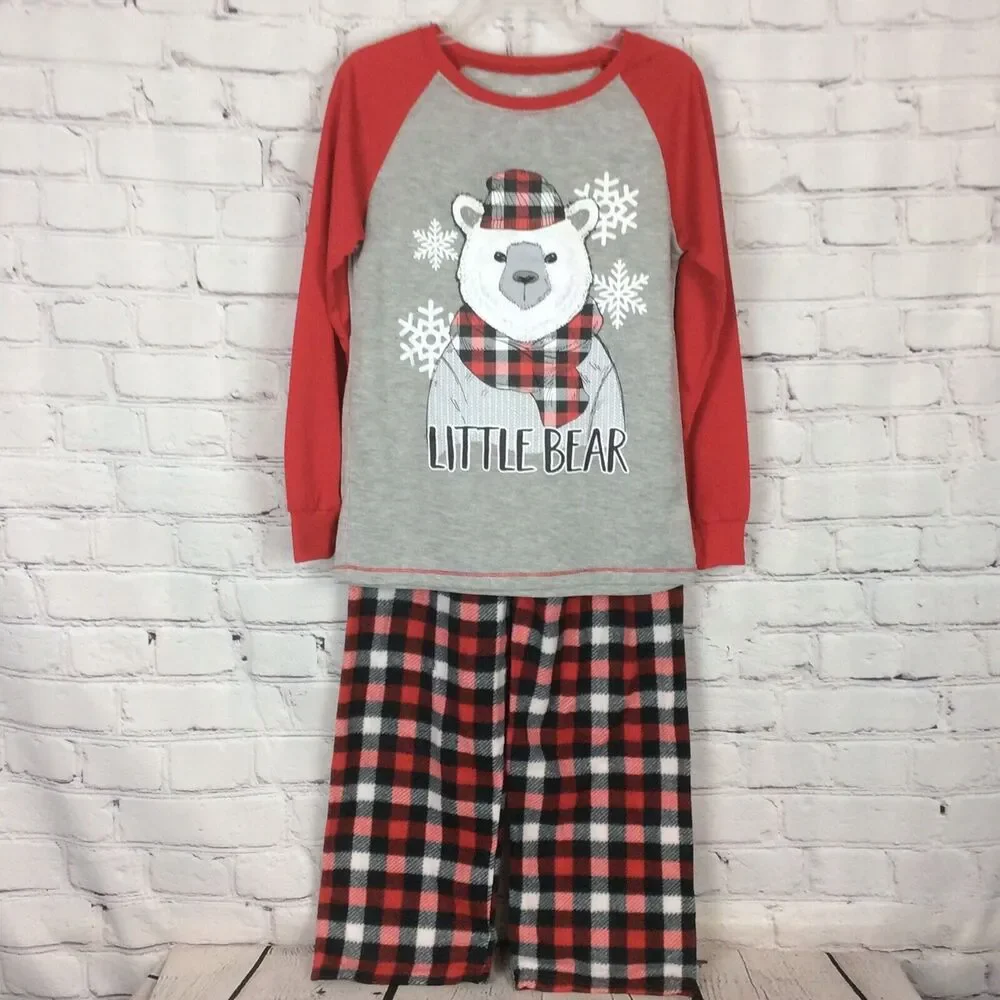 Buffalo Plaid Pajamas Boys LITTLE BEAR PJs Sz S 6/7 Sleepwear Flame Resistant